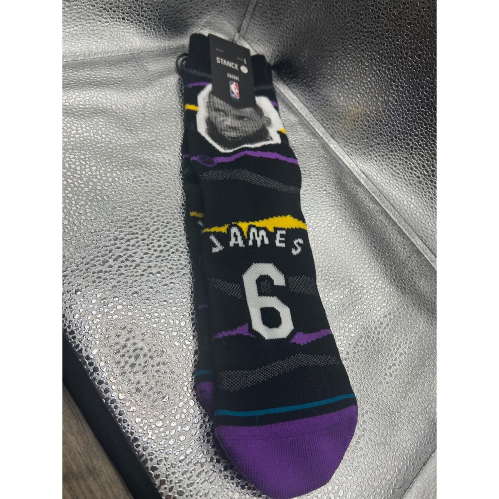 Stance NBA LeBron James Lakers Faxed Crew Socks Black Purple Yellow Mens Large L